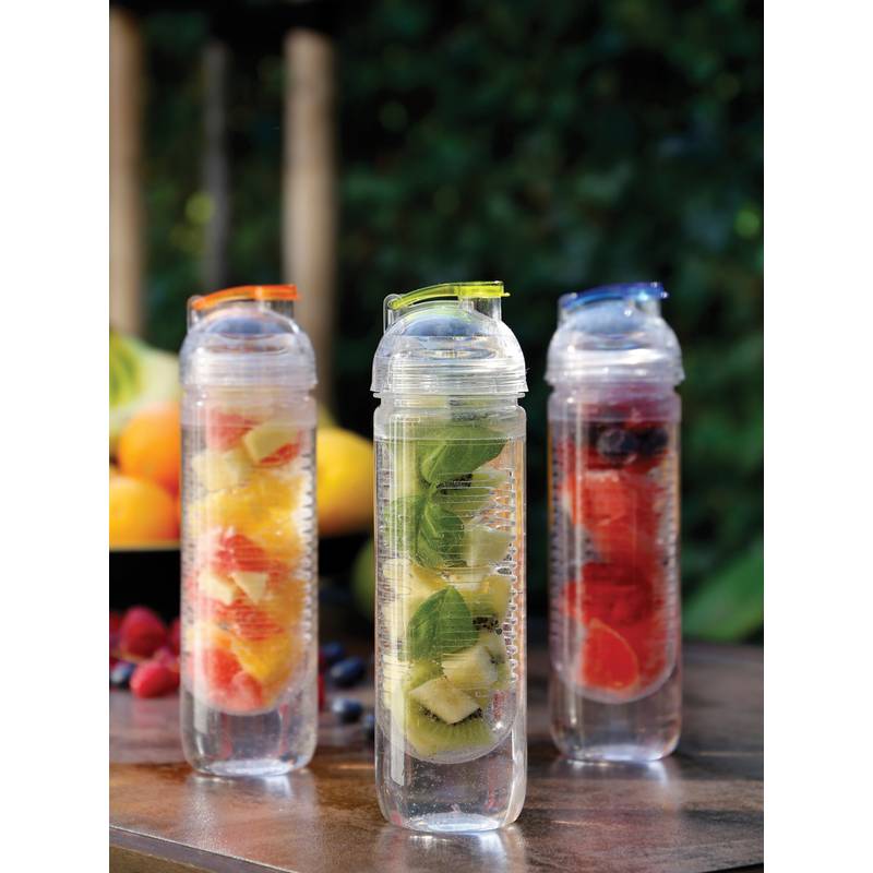 Fľaša na vodu s priestorom na ovocia, modrá Fľaša na vodu s priestorom na ovocia, modrá